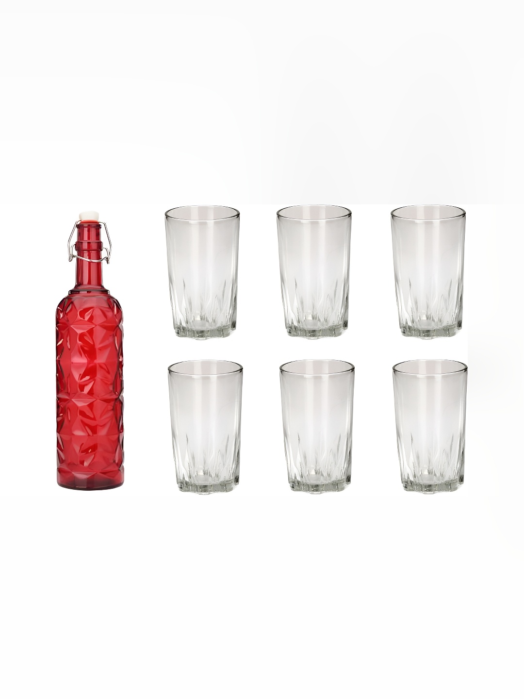 

1ST TIME Red & Transparent 7-Pcs Bottle & Glasses Set
