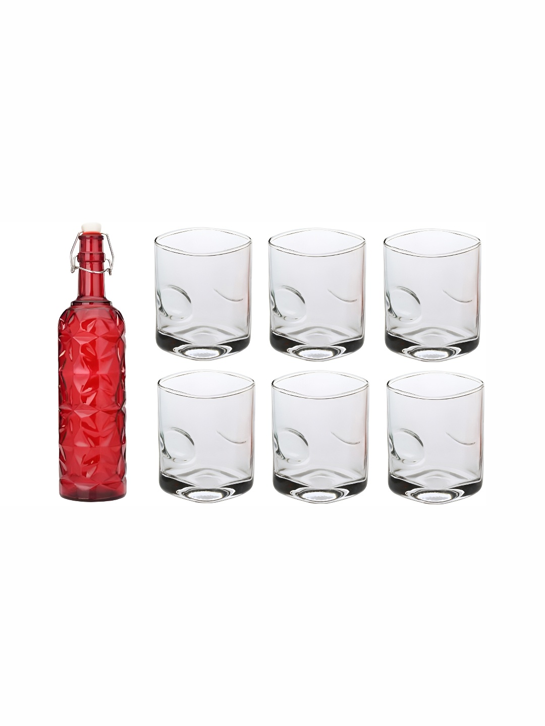 

1ST TIME Red & Transparent 7 Pieces Bottle & Glasses