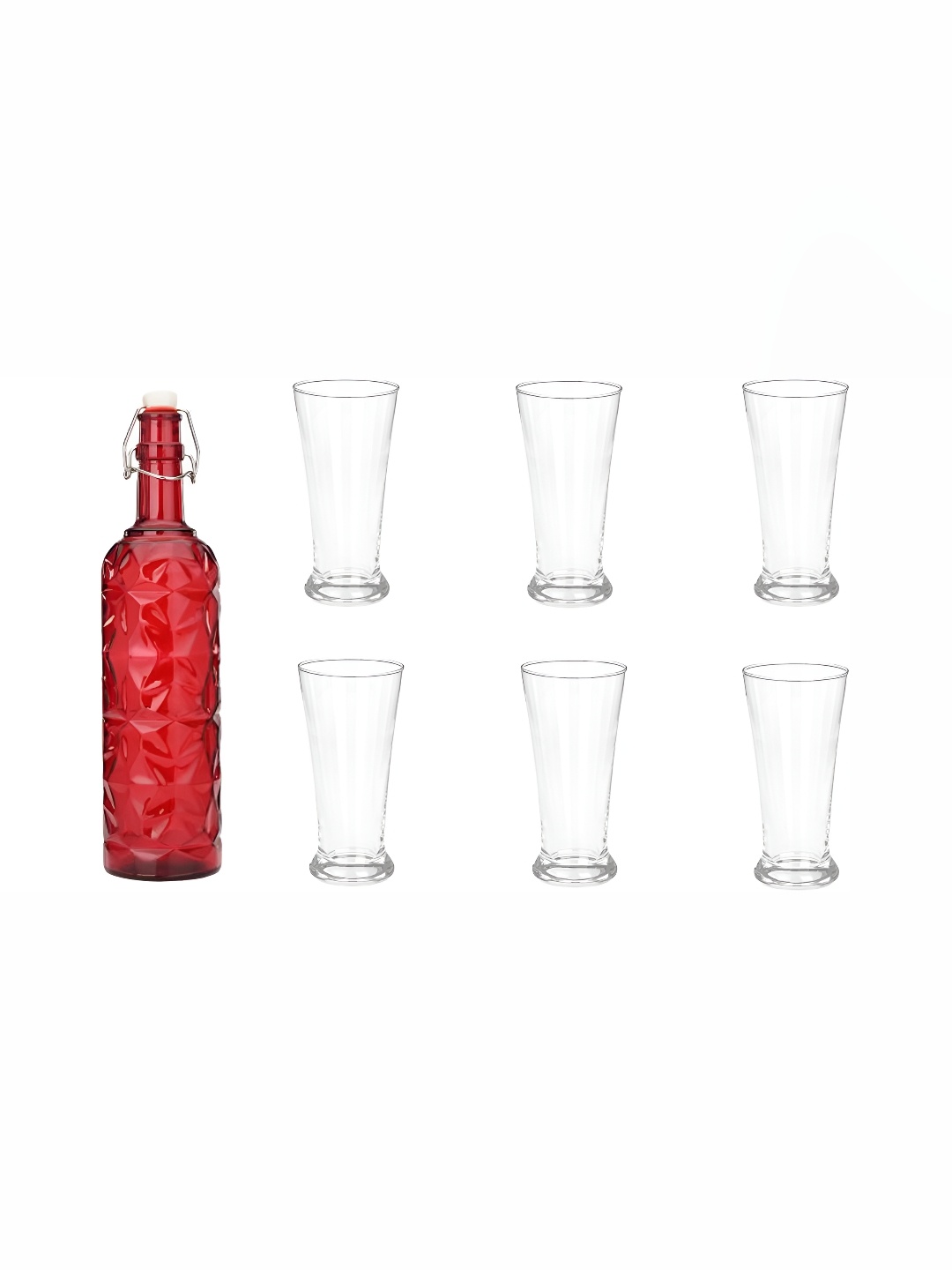 

1ST TIME Red & Transparent 7 Pieces Bottle & Glasses Set