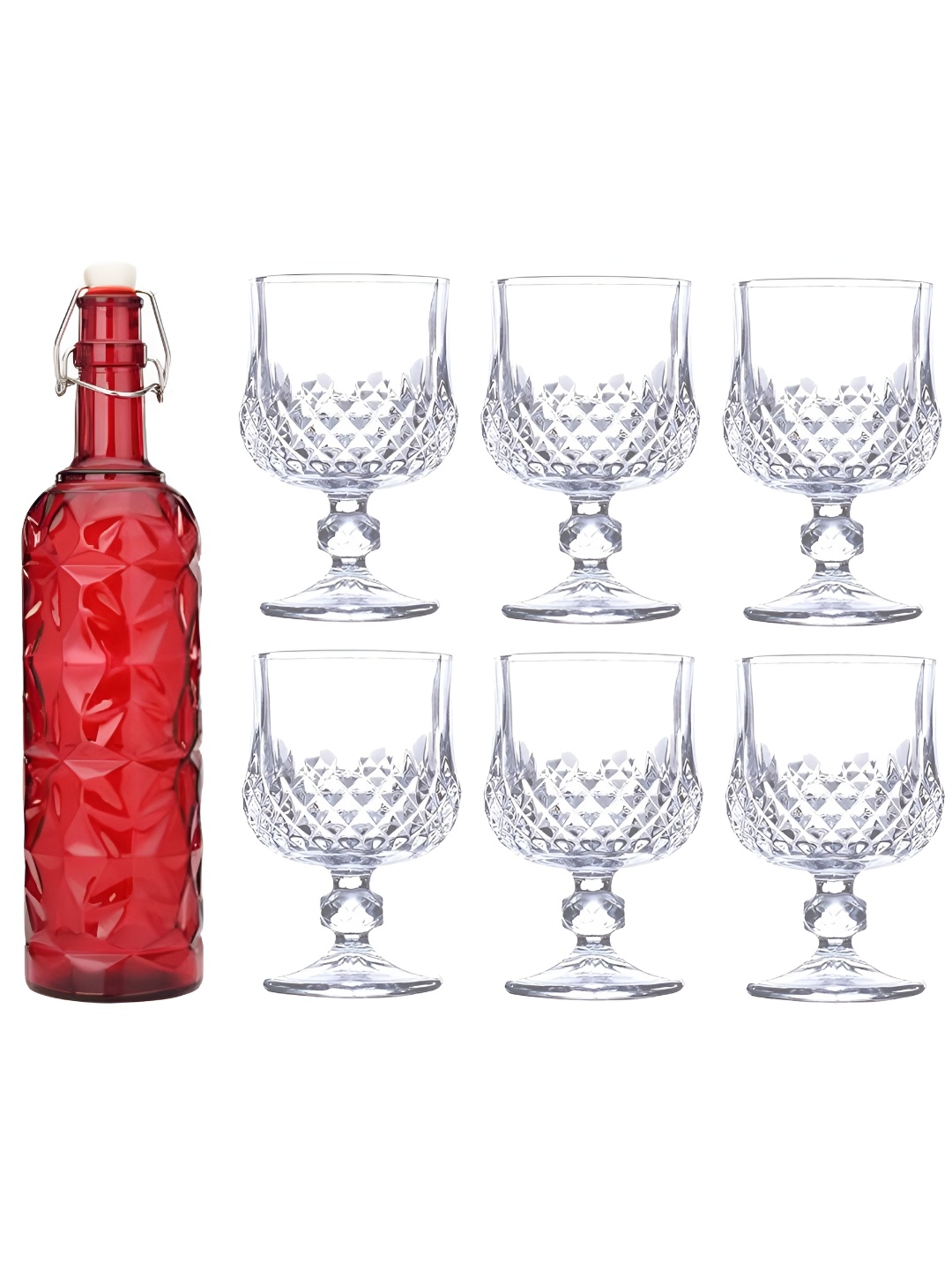 

1ST TIME Red & Transparent 7 Pieces Bottle & Glasses