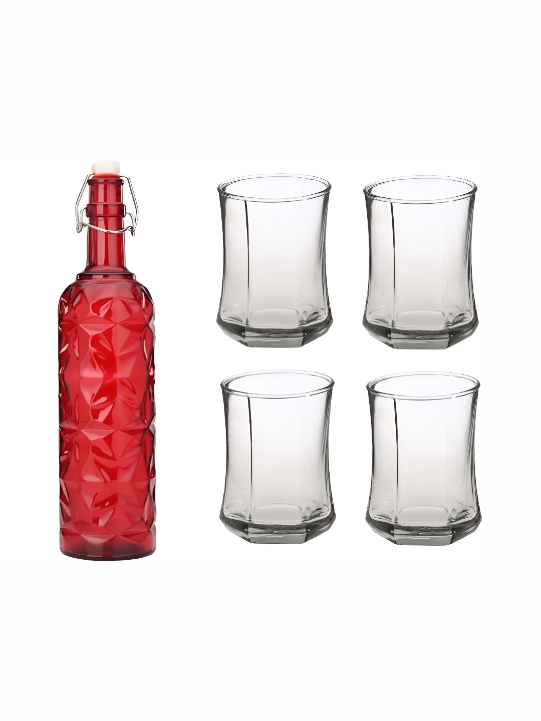 

1ST TIME Red & Transparent 5 Pcs Bottle & Glasses Set