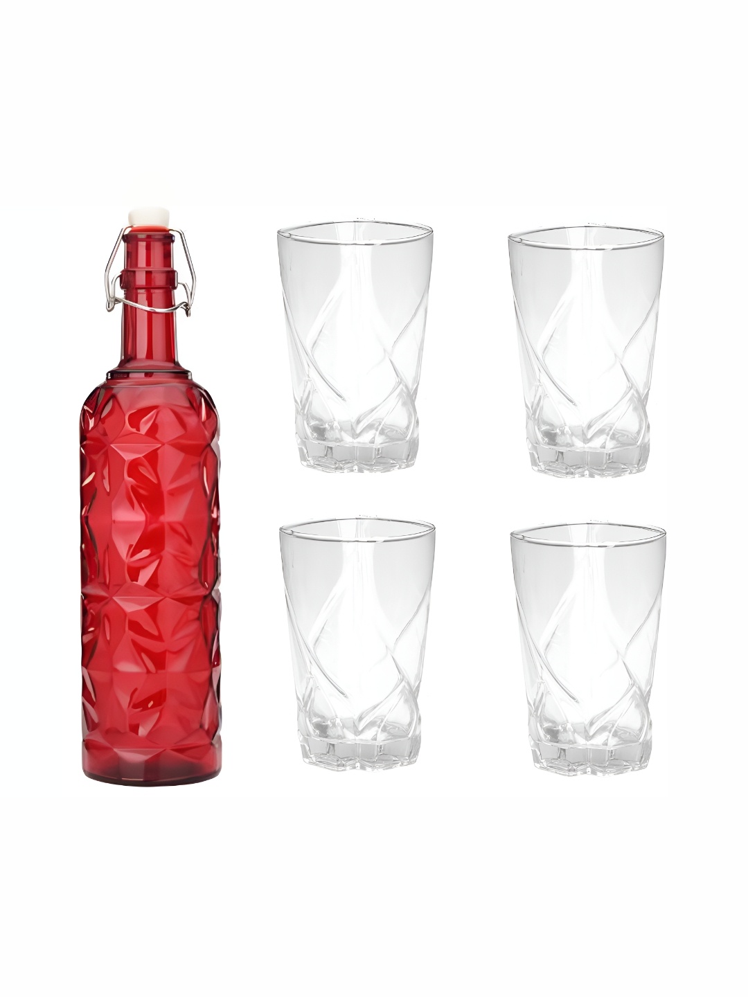 

1ST TIME Red & Transparent 5 Pieces Bottle & Glasses