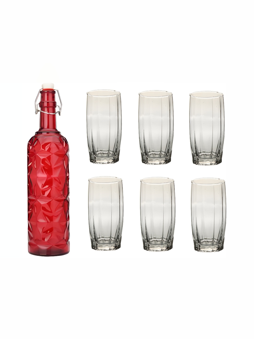 

1ST TIME Red & Transparent 7 Pieces Bottle & Glasses Set