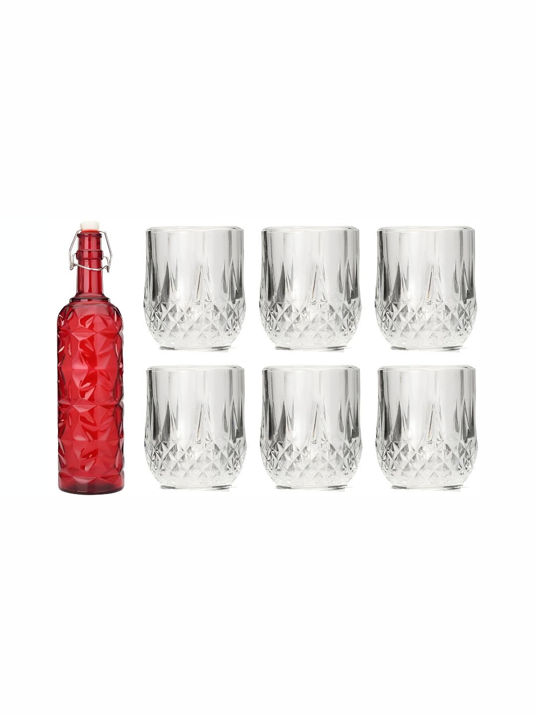 

1ST TIME Red & Transparent 7 Pieces Bottle & Glasses