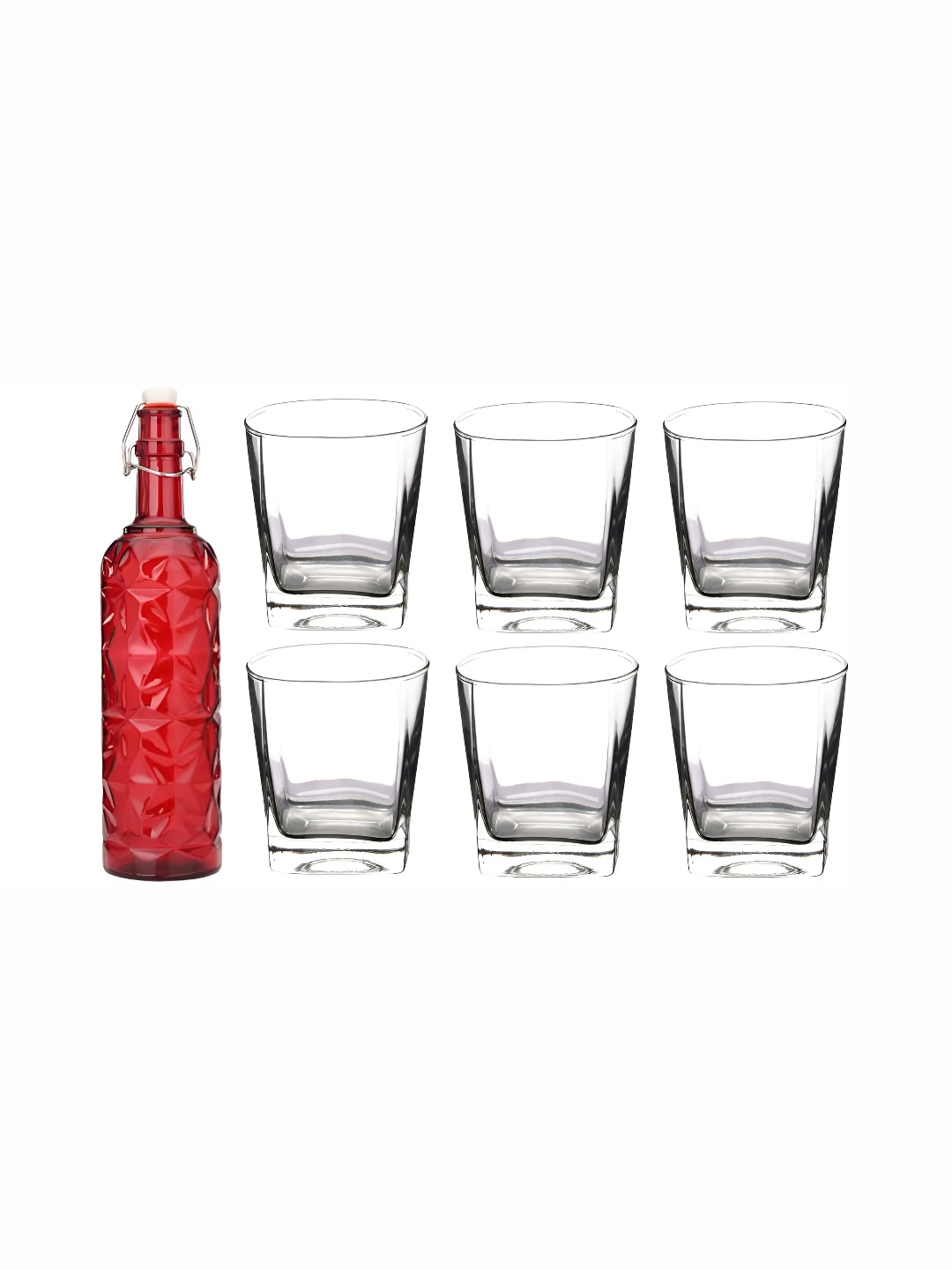 

1ST TIME Red & Transparent 7 Pieces Bottle & Glasses Set