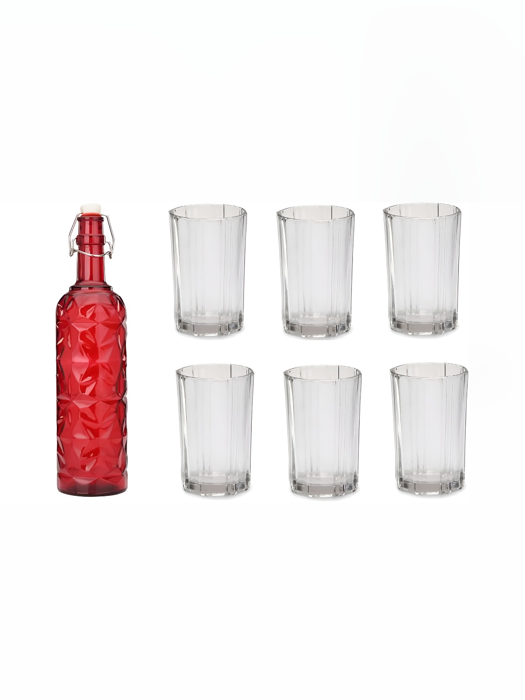 

1ST TIME Red & Transparent 7 Pieces Bottle & Glasses Set