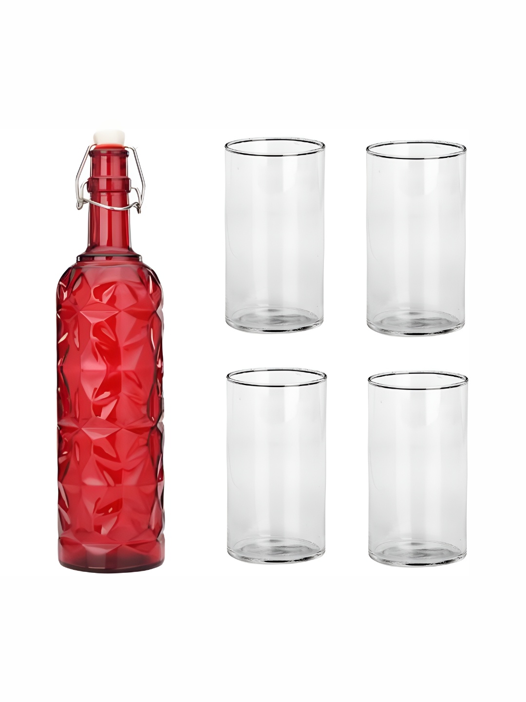 

1ST TIME Red & Transparent 5 PiecesWater Bottle With Glasses