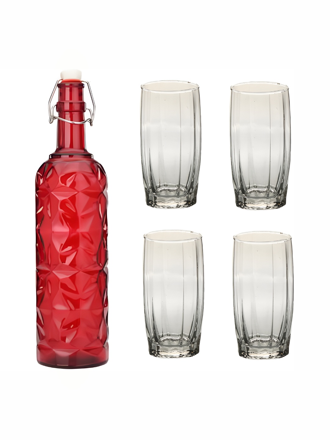 

1ST TIME Red & Transparent 5 Pieces Bottle & Glasses