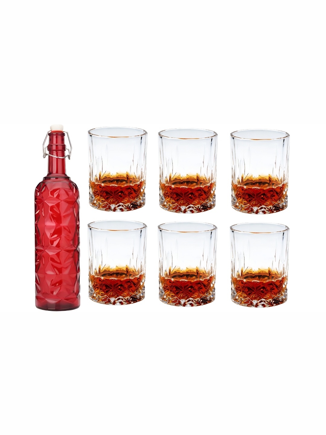 

1ST TIME Red & Transparent 7 Pcs Water Bottle With Glasses