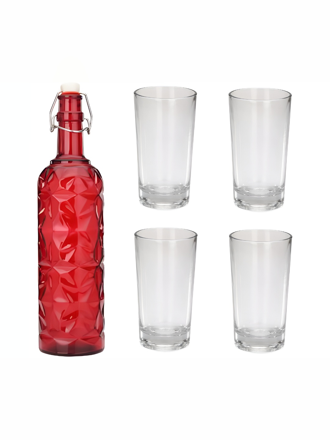 

1ST TIME Red & Transparent 5 Pieces Textured Bottle & Glasses Set