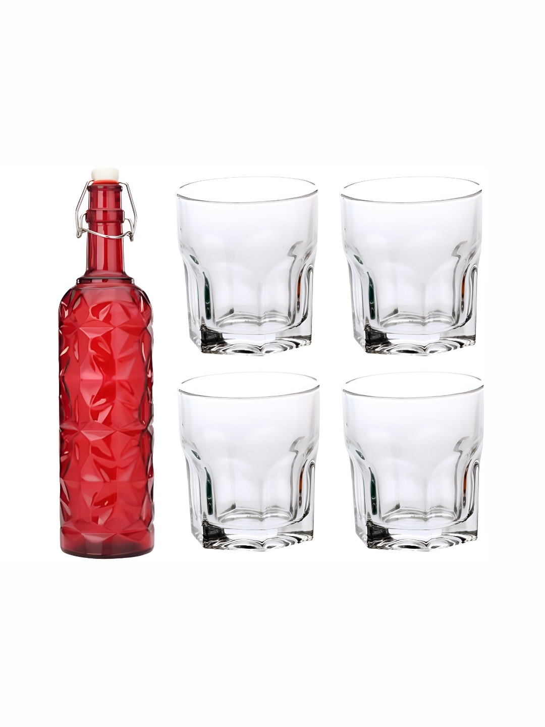 

1ST TIME Red & Transparent 5-Pieces Bottle & Glasses