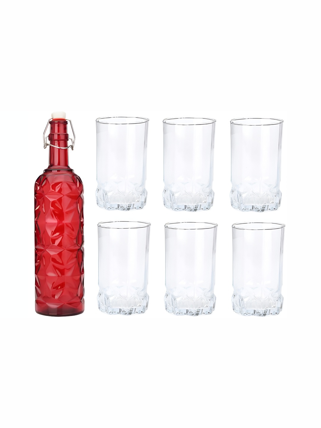 

1ST TIME Red & Transparent 7 Pieces Bottle & Glasses Set