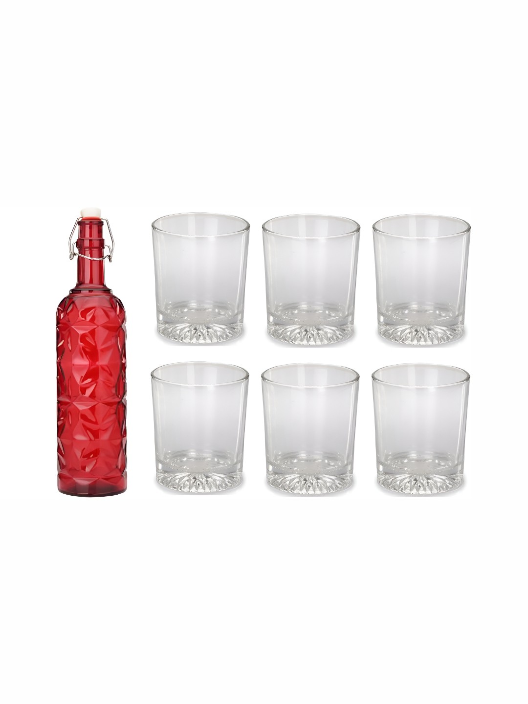 

1ST TIME Red & Transparent 7 Pieces Water Bottle & Water Glasses Set