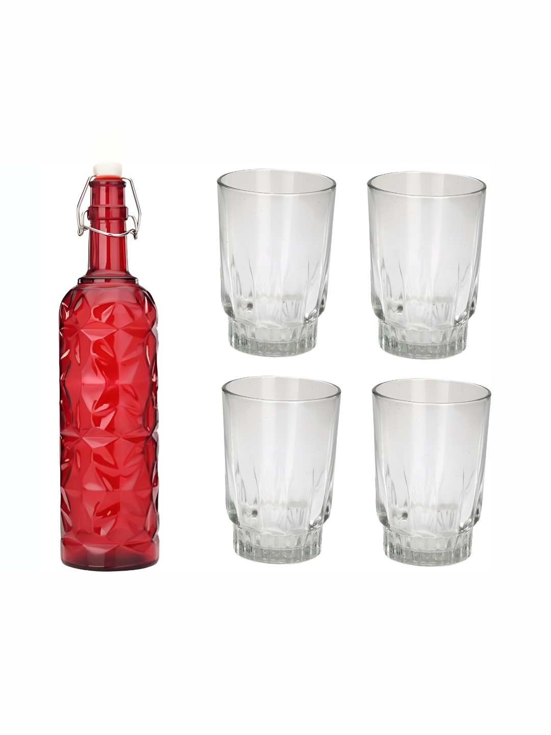 

1ST TIME Red & Transparent 5 Pieces Water Bottle With Glasses