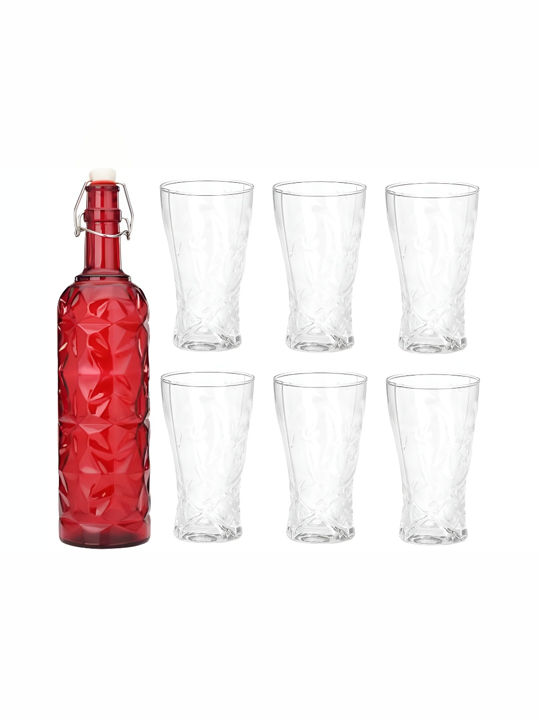 

1ST TIME Red & Transparent 7 Pieces Bottles & Glasses