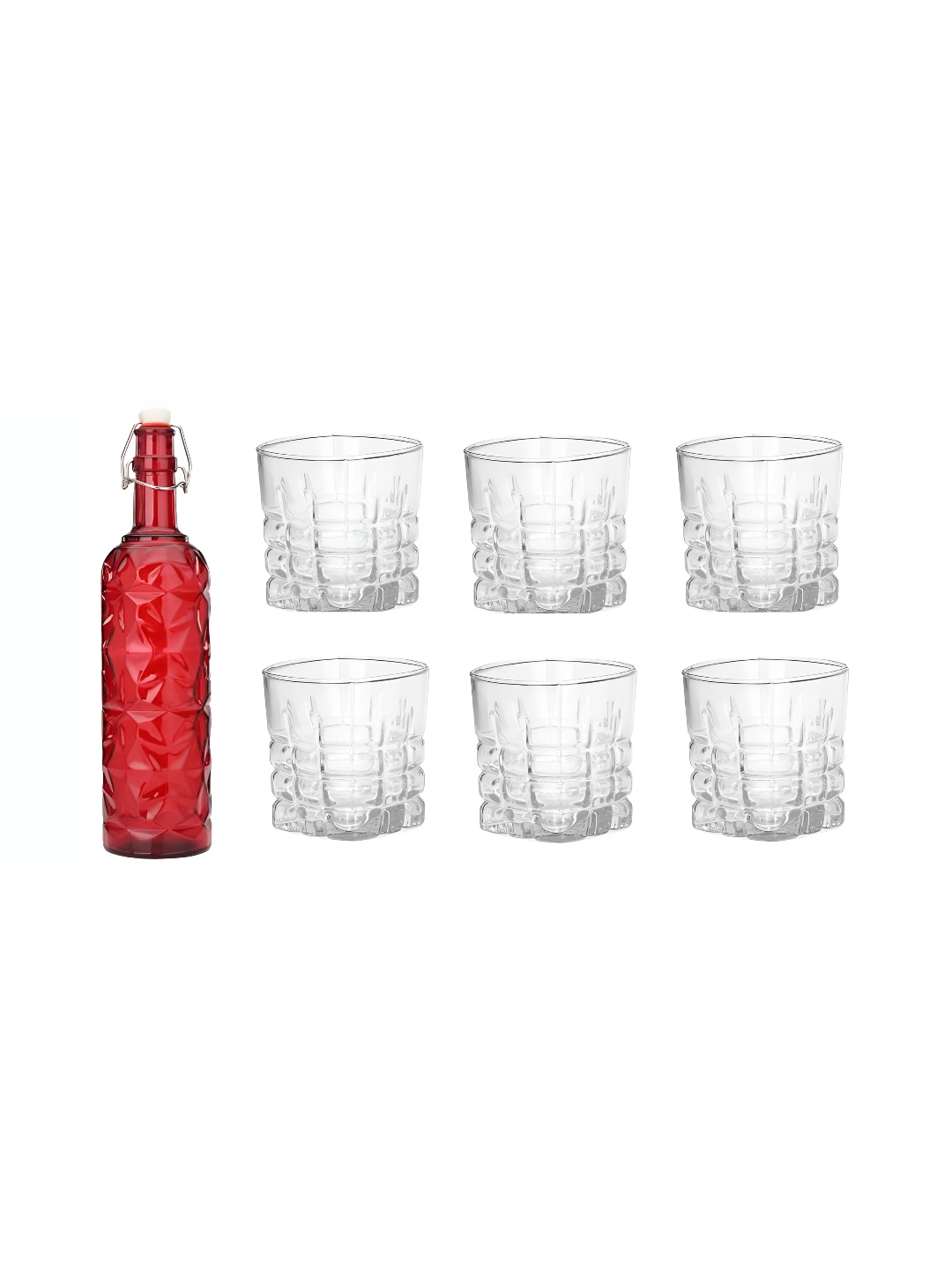 

1ST TIME Red & Transparent 7-Pcs Water Bottle & Glasses