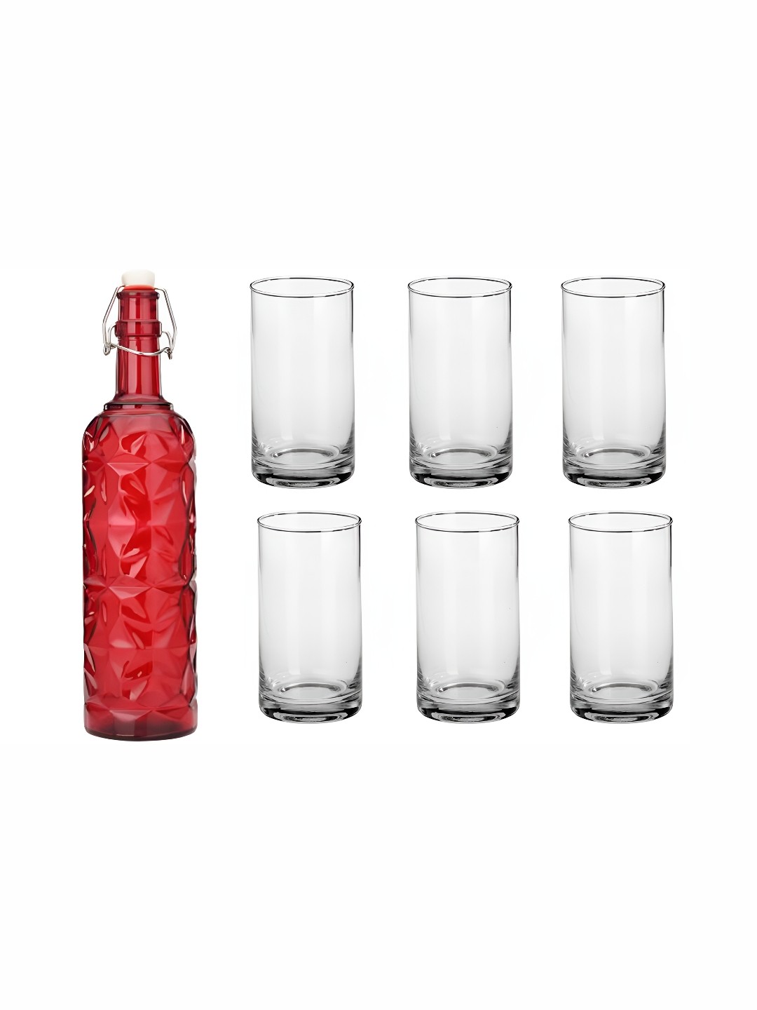 

1ST TIME Red & Transparent 7 Pieces Bottle & Glasses Set