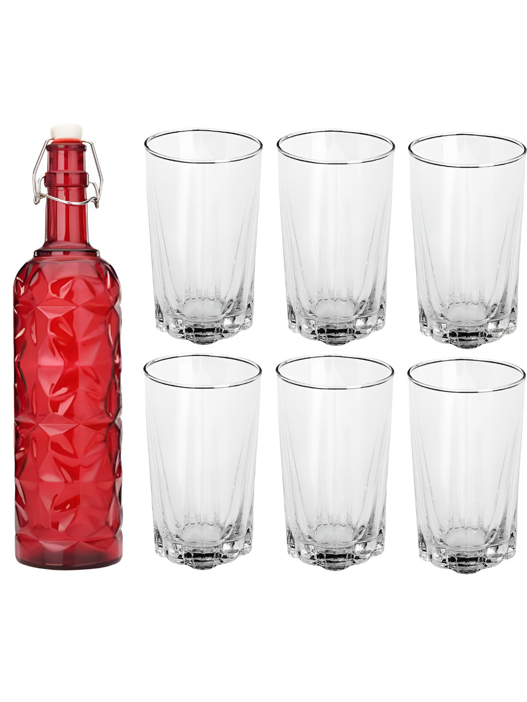 

1ST TIME Red & Transparent 7 Pieces Bottle & Glasses