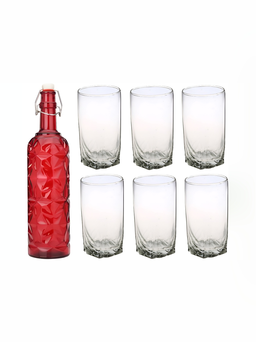 

1ST TIME Red & Transparent 7-Pcs Bottle & Glasses Set