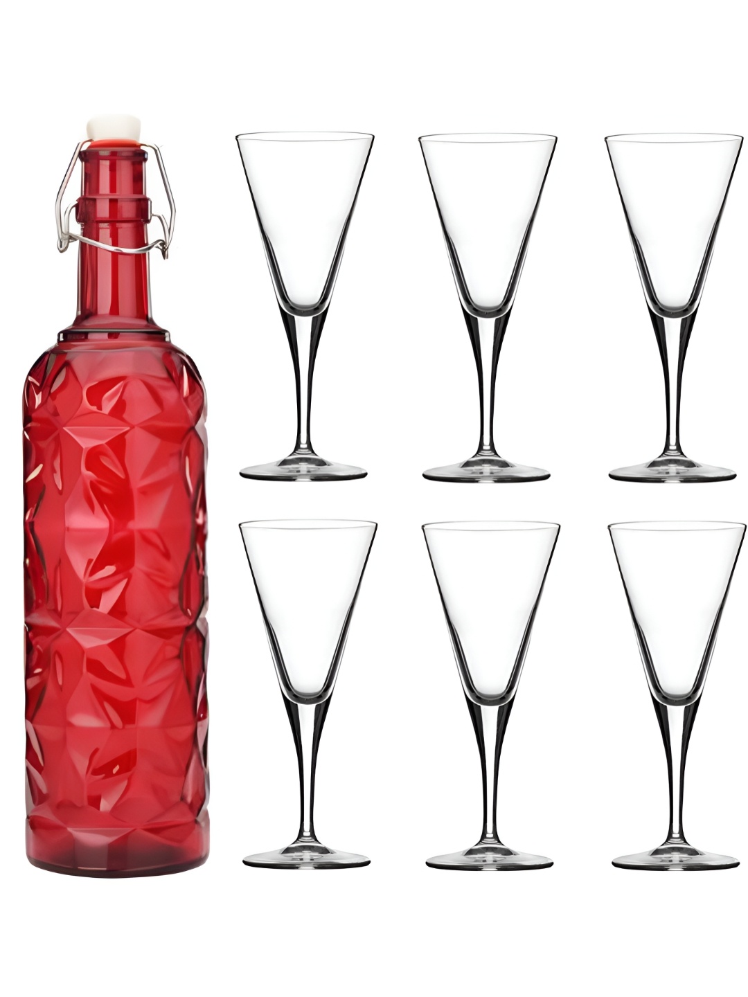

1ST TIME 7 Pieces Water Bottle With Glasses, Red