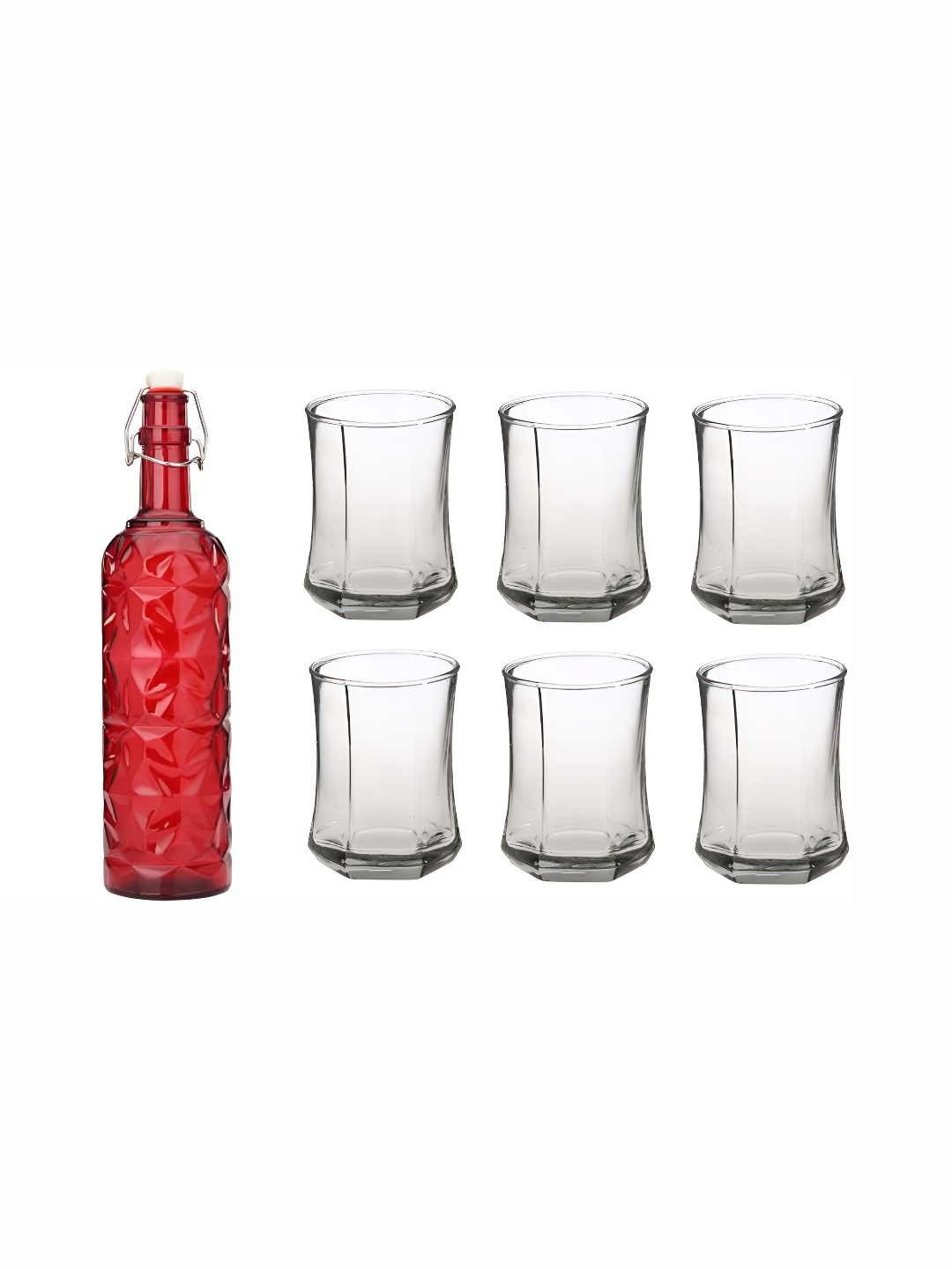 

1ST TIME Red & Transparent 7 Pieces Textured Glasses & Bottle