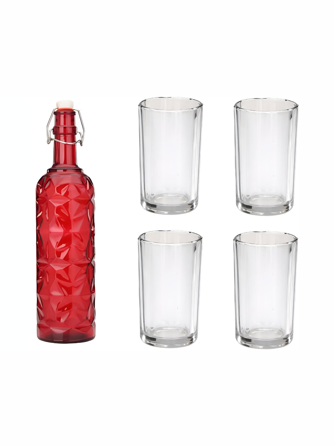 

1ST TIME Red & Transparent 5 Pieces Bottle & Glasses Set