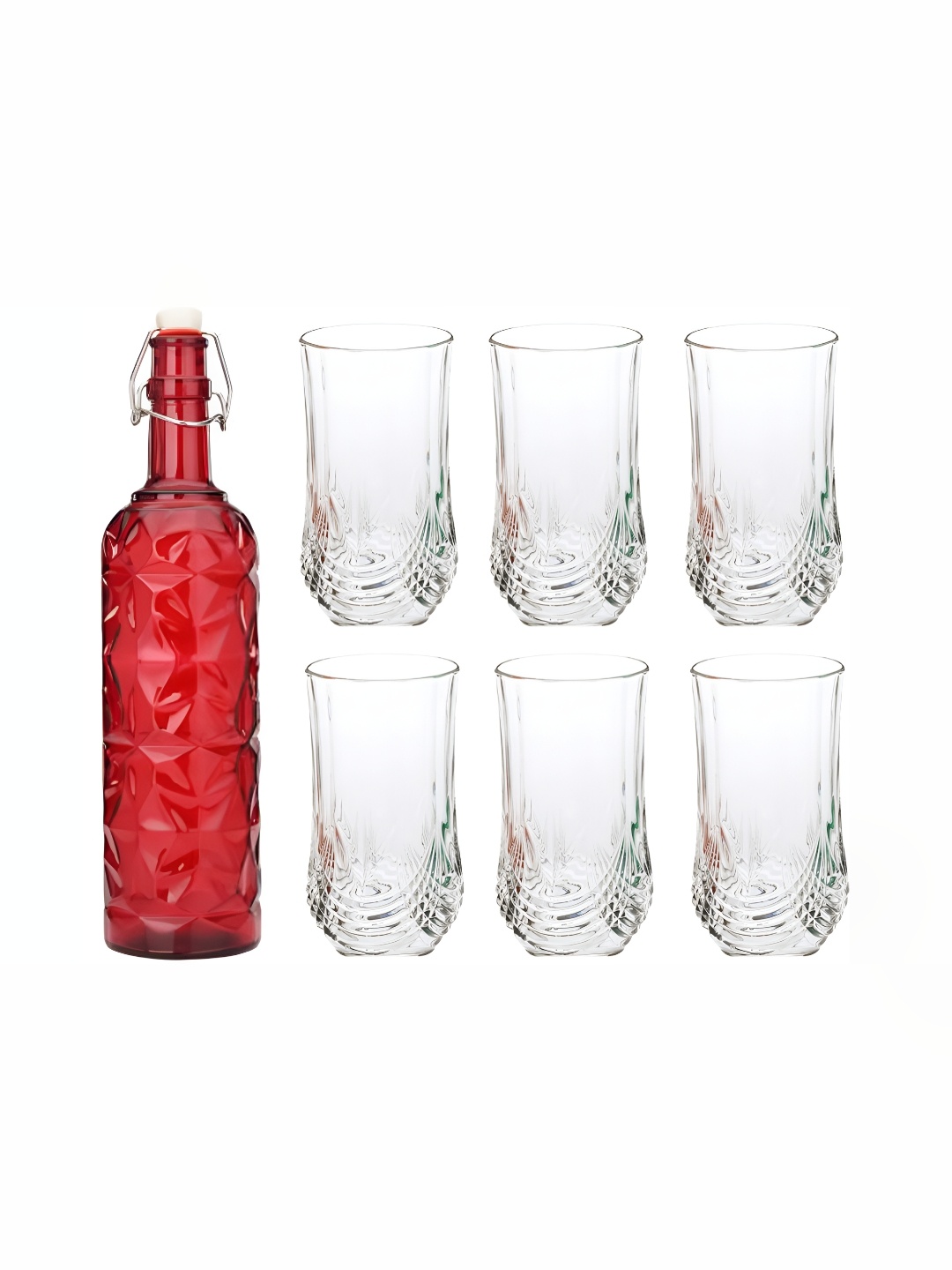 

1ST TIME Red & Transparent 7 Pcs Bottle & Glasses Set