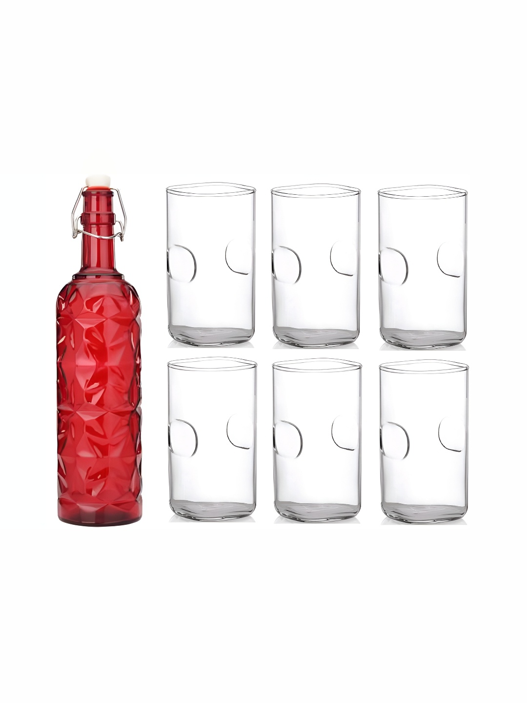 

1ST TIME Red & Transparent 7 Piece Water Bottle With Glass