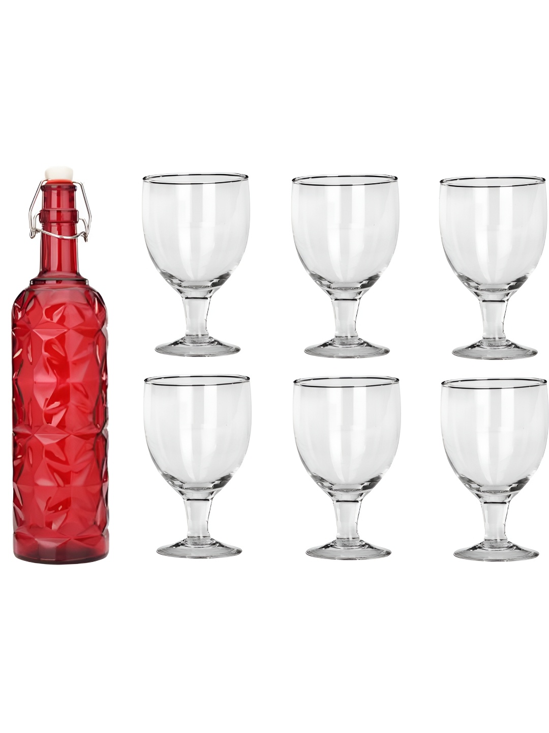

1ST TIME Red & Transparent 7-Pcs Bottle & Glasses Set