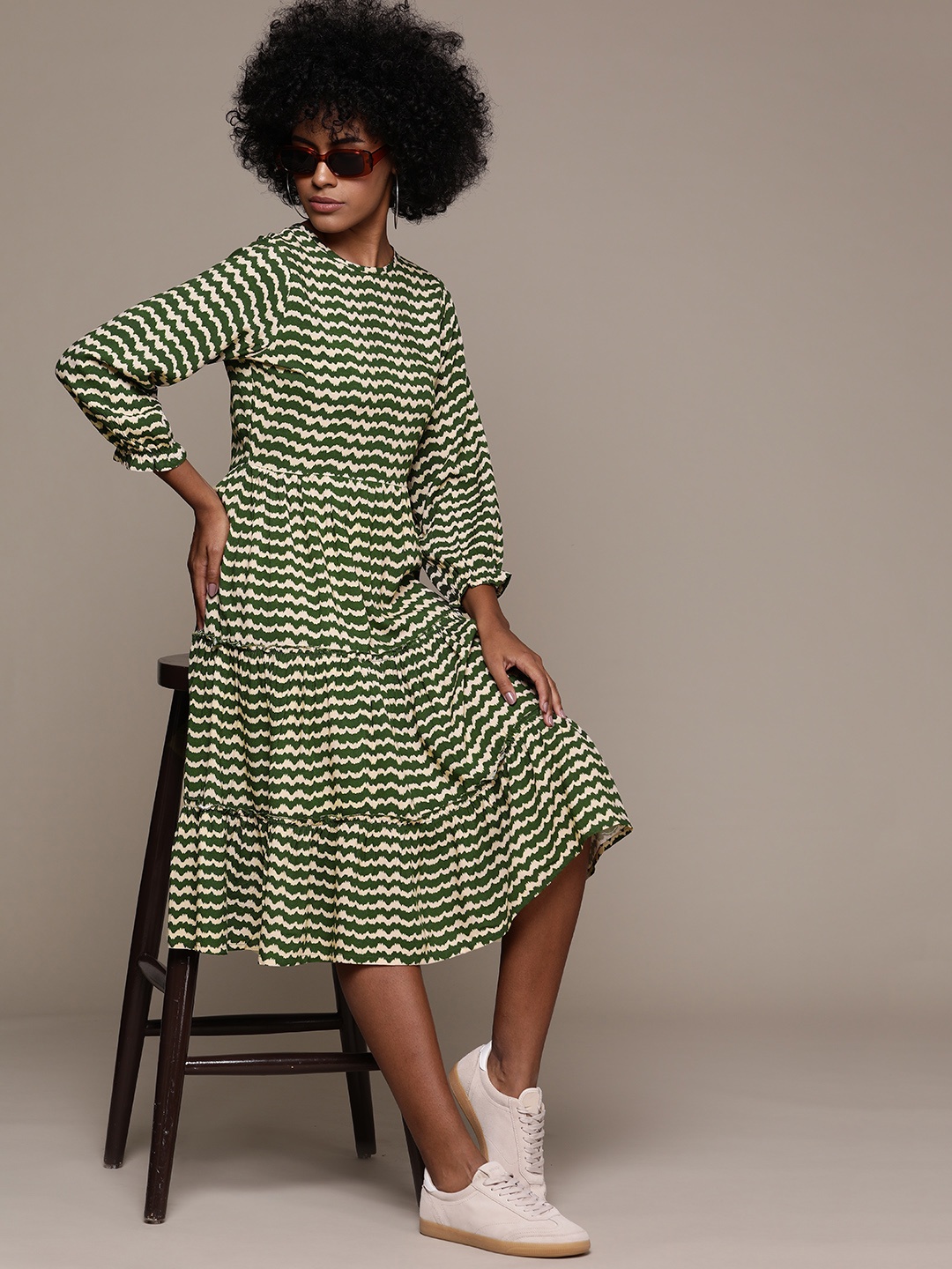 

Roadster Abstract Print Ruffled A-Line Dress, Olive
