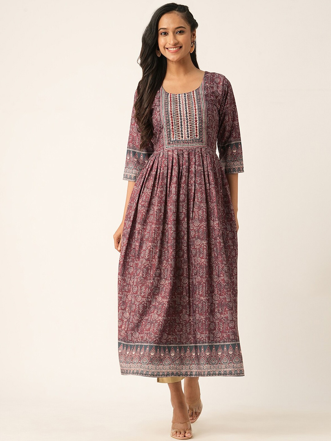 

ODETTE Ethnic Motifs Printed Anarkali Kurta, Maroon