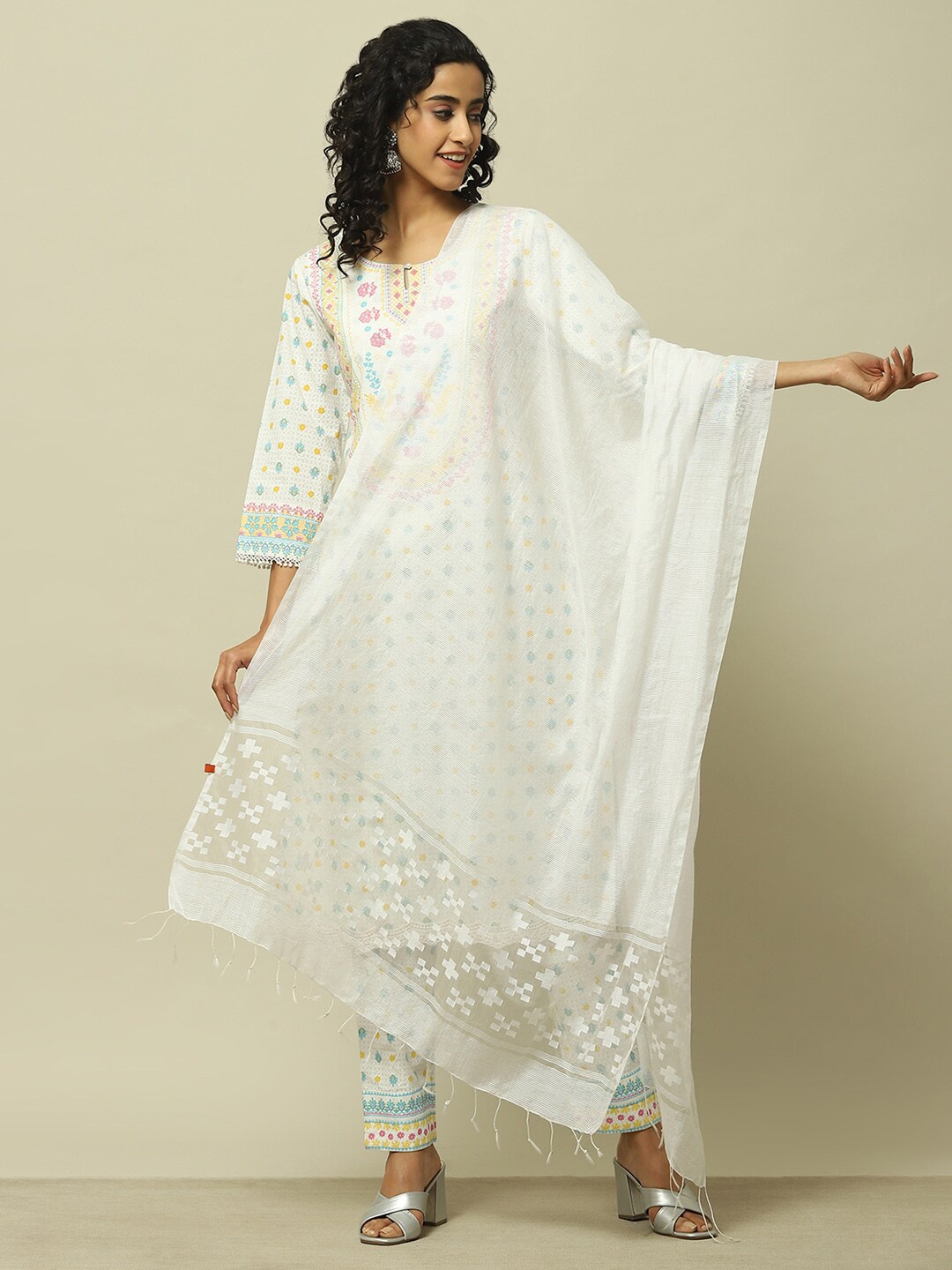 

Rangriti Ethnic Motifs Woven Design Dupatta, White
