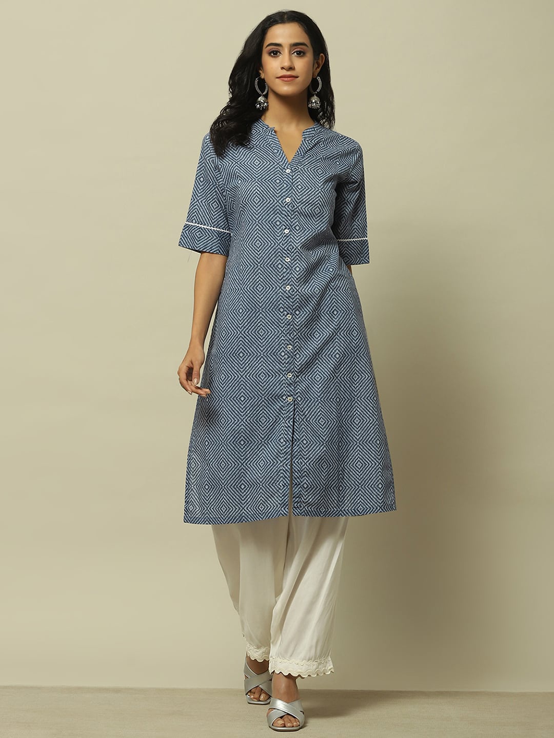 

Rangriti Geometric Woven Design Kurta, Blue