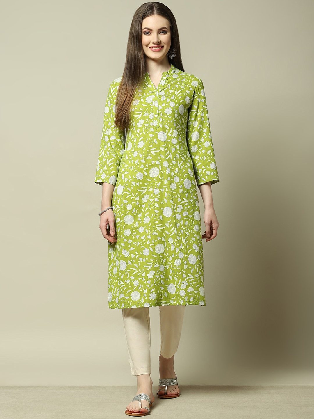 

Rangriti Floral Printed Kurta, Green