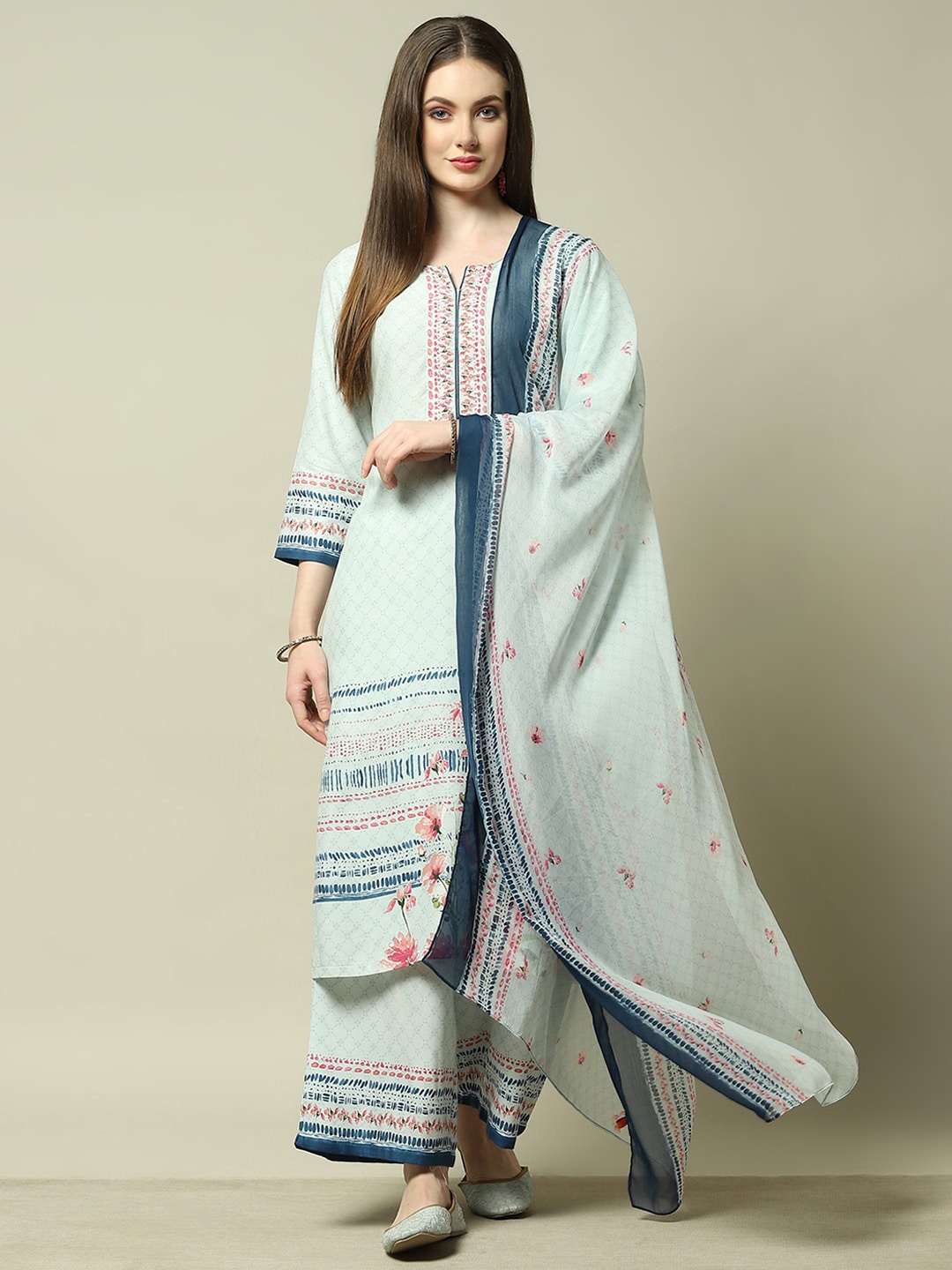 

Rangriti Women Ethnic Motifs Printed Regular Kurta with Palazzos & With Dupatta, Blue