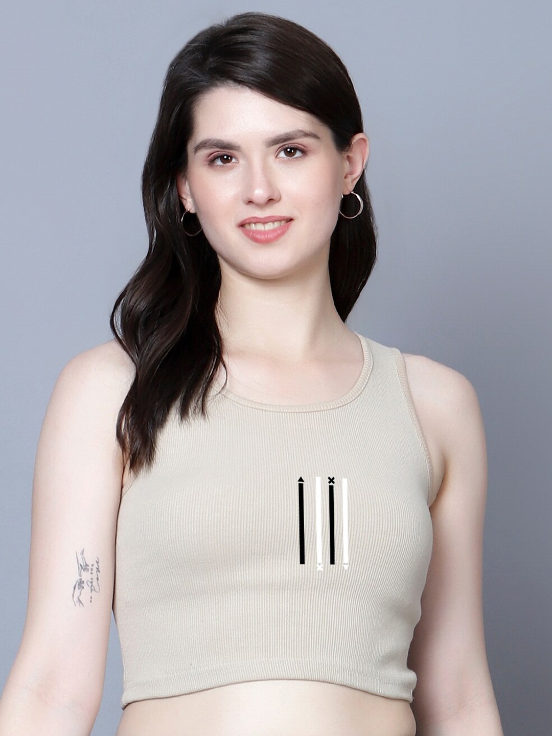 

Fashion And Youth Round Neck Sleeveless Crop Top, Beige