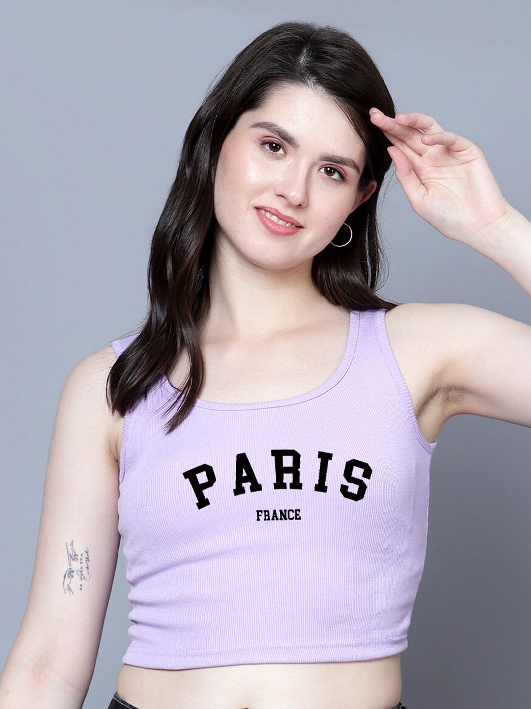 

Fashion And Youth Typography Printed Fitted Crop Top, Lavender