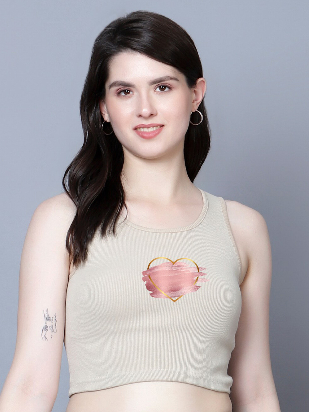 

Fashion And Youth Round Neck Crop Top, Beige