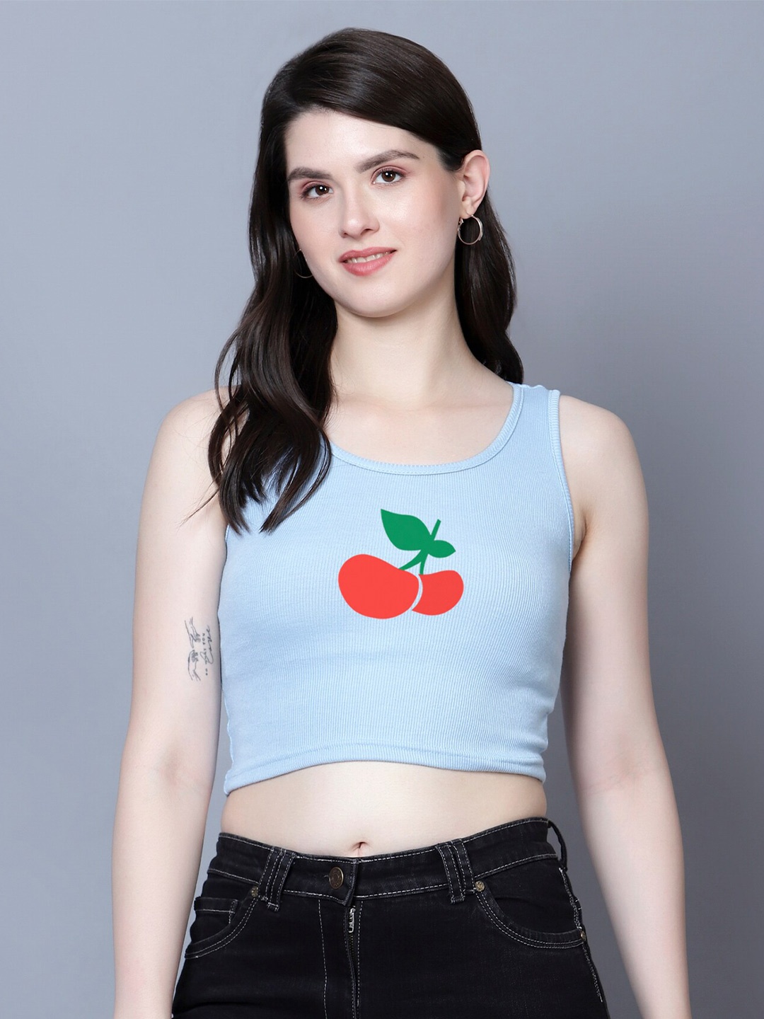 

Fashion And Youth Printed Sleeveless Tank Top, Turquoise blue