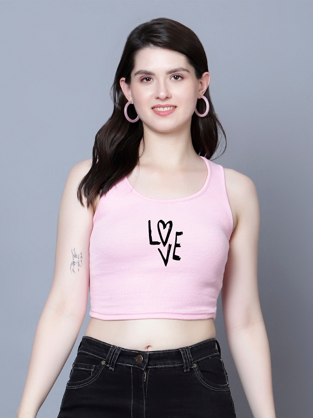 

Fashion And Youth Typography Printed Cotton Fitted Crop Top, Pink
