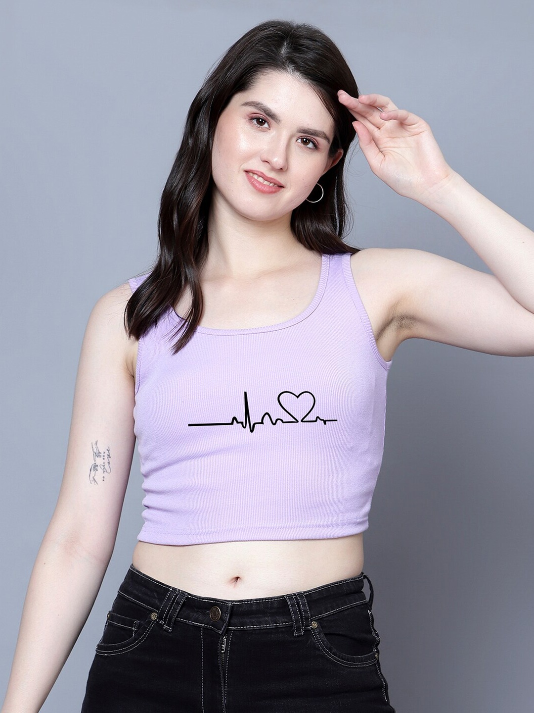 

Fashion And Youth Round Neck Styled Back Crop Top, Lavender