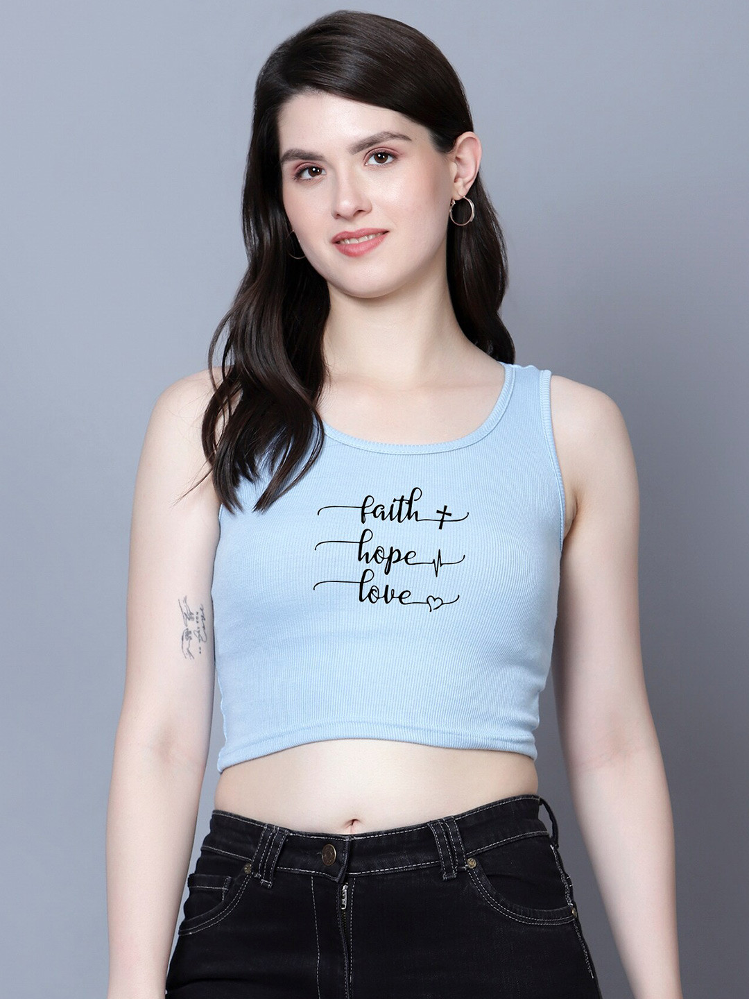

Fashion And Youth Round Neck Styled Back Crop Top, Turquoise blue