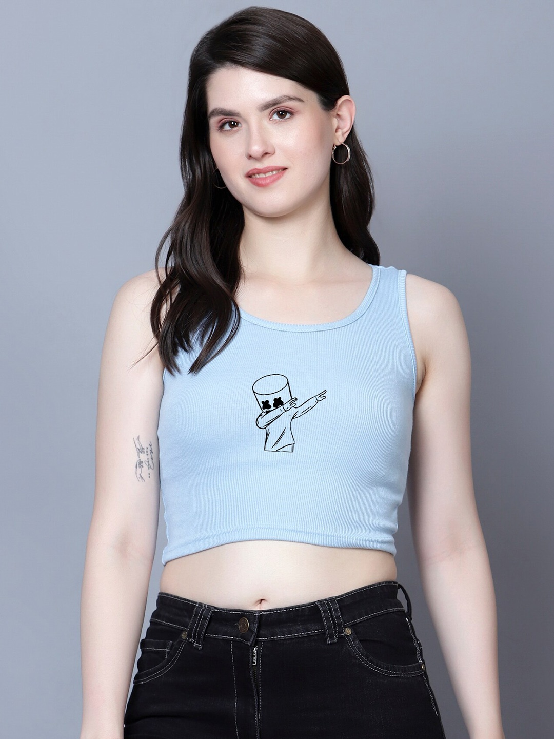 

Fashion And Youth Graphic Printed Tank Crop Top, Turquoise blue