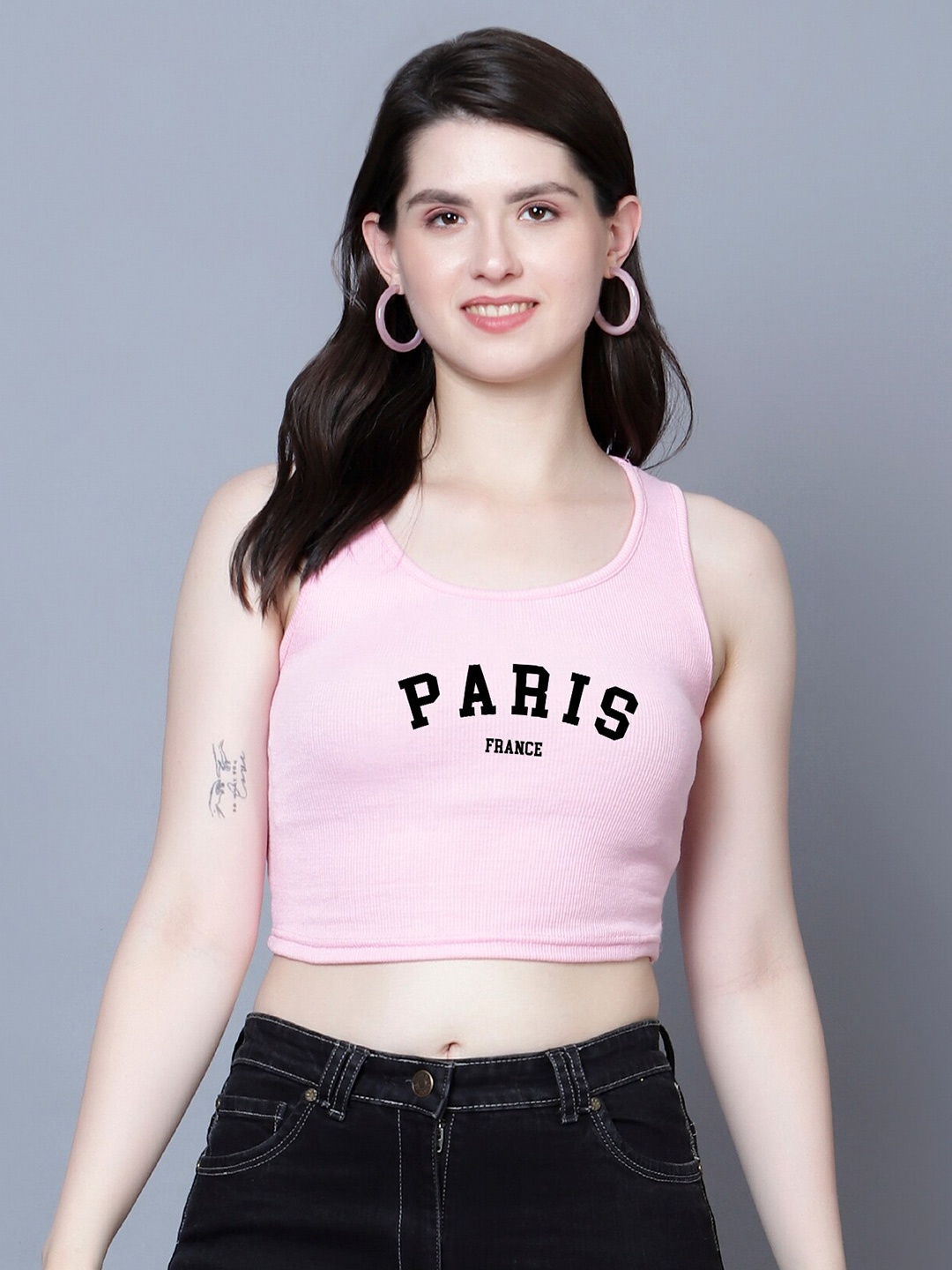 

Fashion And Youth Printed Sleeveless Tank Crop Top, Pink