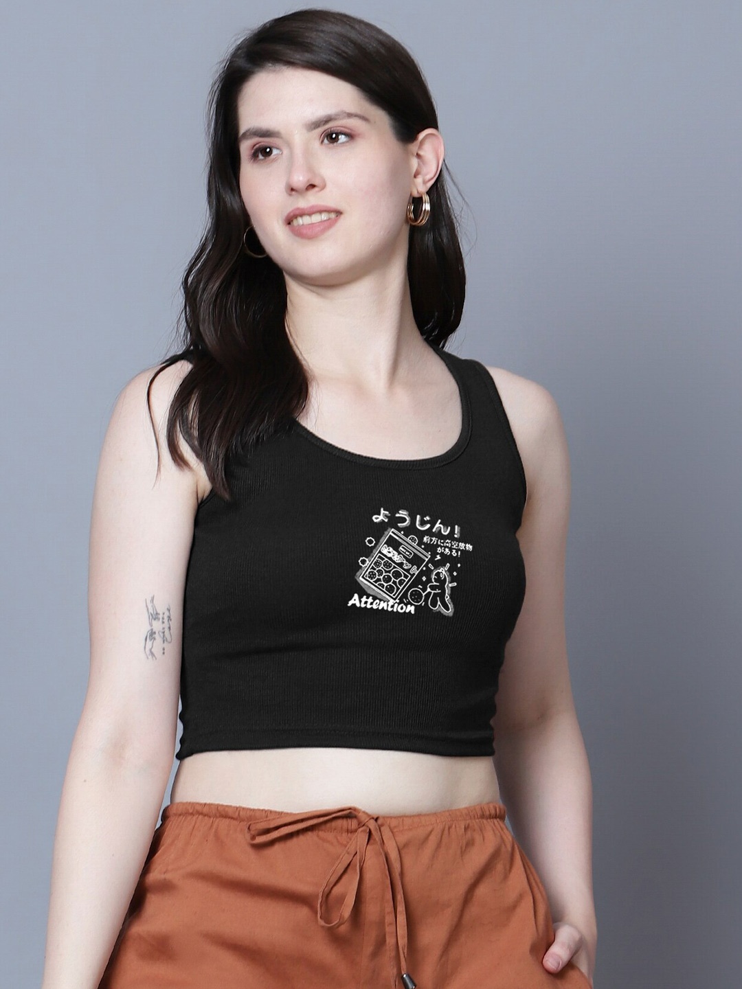 

Fashion And Youth Graphic Printed Tank Crop Top, Black