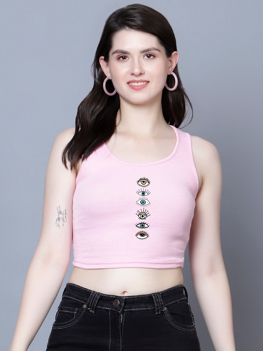 

Fashion And Youth Graphic Printed Tank Crop Top, Pink