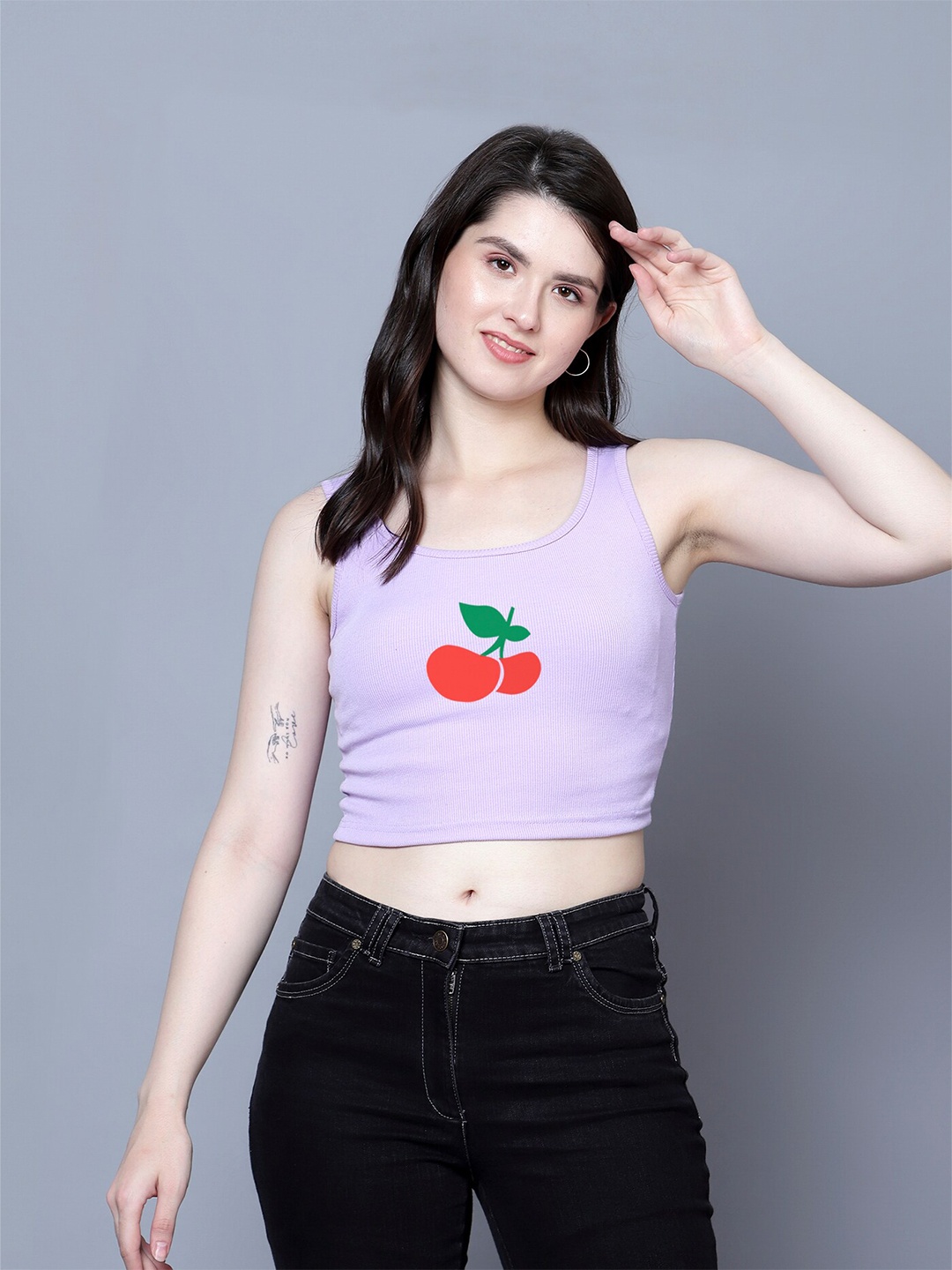 

Fashion And Youth Round Neck Styled Back Crop Top, Lavender