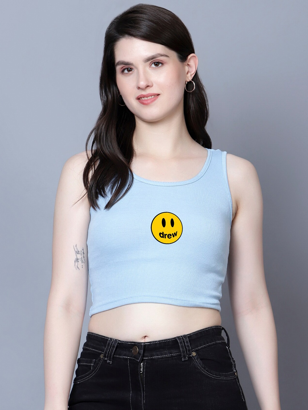 

Fashion And Youth Printed Crop Tank Top, Turquoise blue
