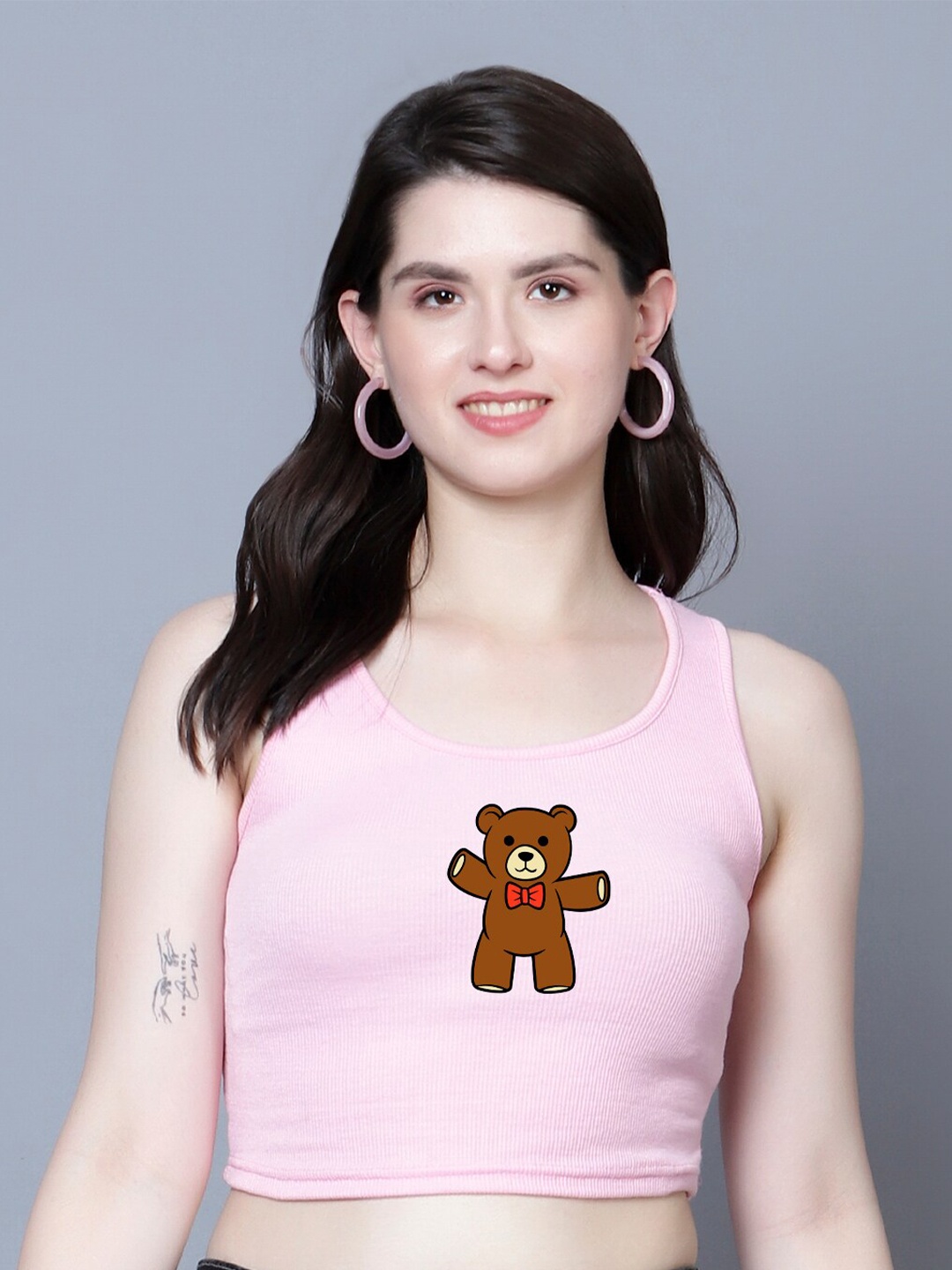 

Fashion And Youth Round Neck Sleeveless Crop Tank Top, Pink
