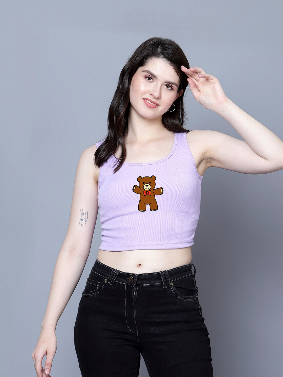 

Fashion And Youth Graphic Printed Fitted Crop Top, Lavender